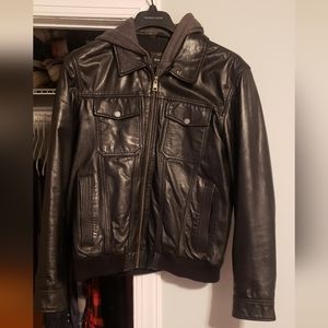 Leather bomber jacket